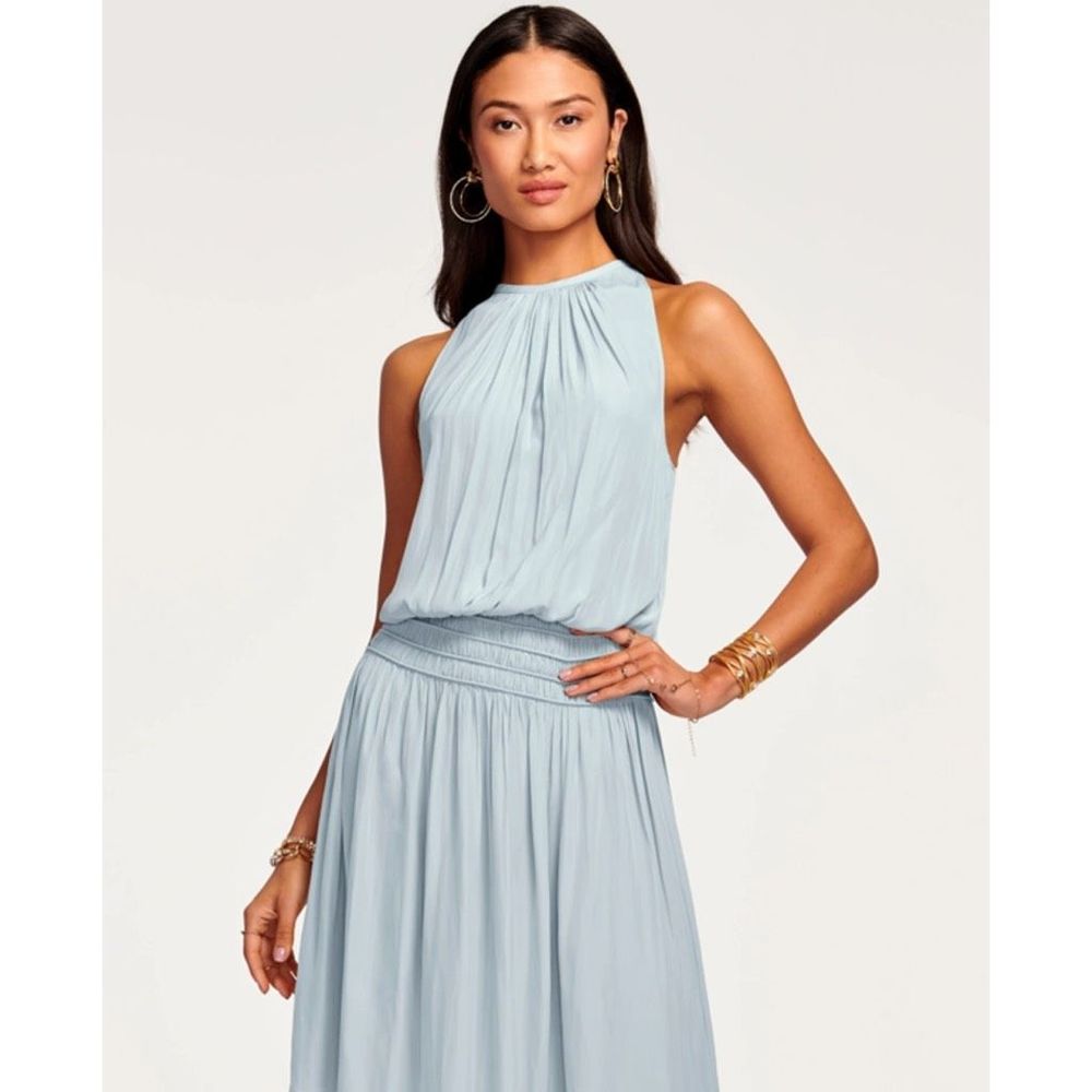 Ramy Brook Audrey Smocked Midi Dress Blue Size Medium